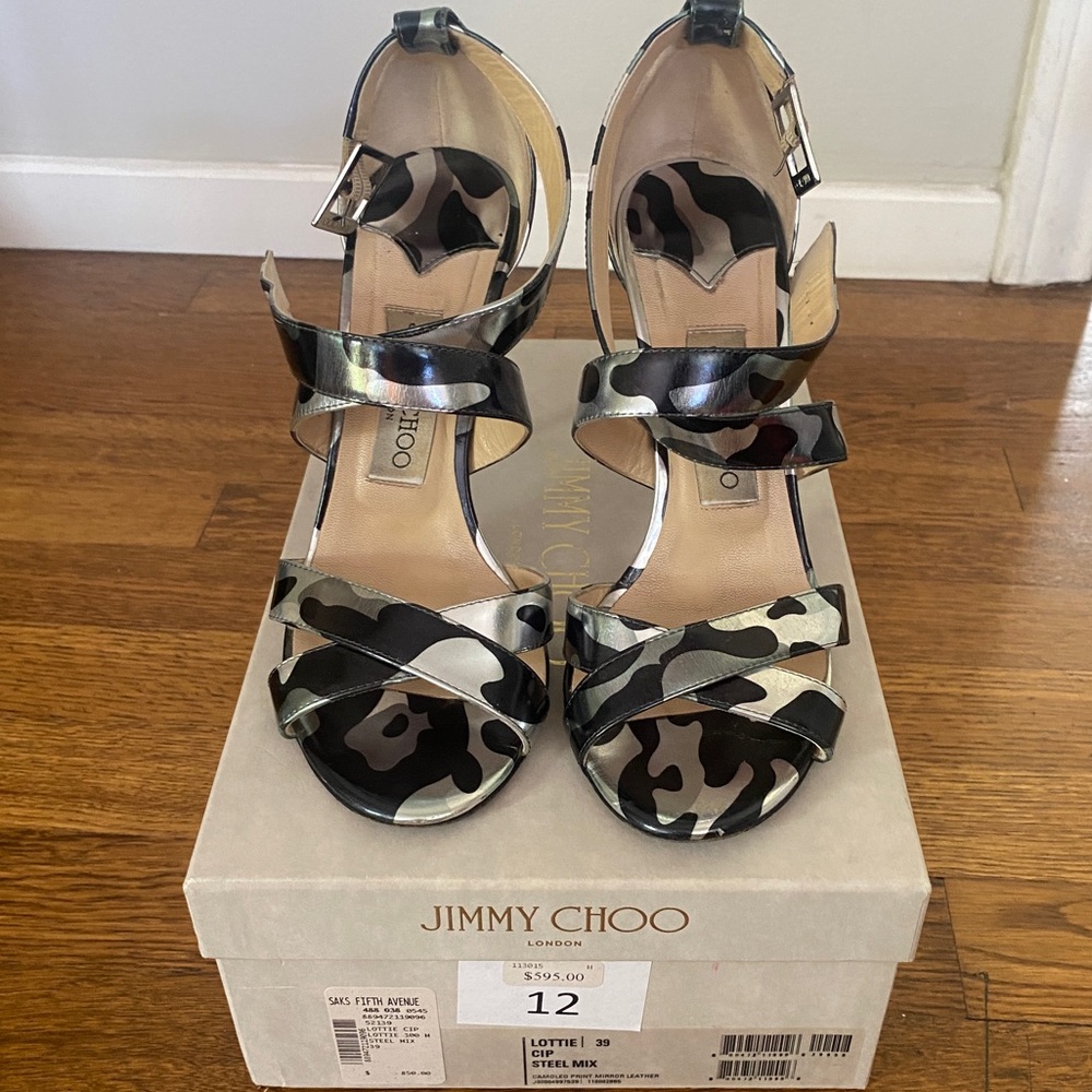 Jimmy Choo Lottie 39/size 9 CIP STEEL MIX (Black and Silver Camo)